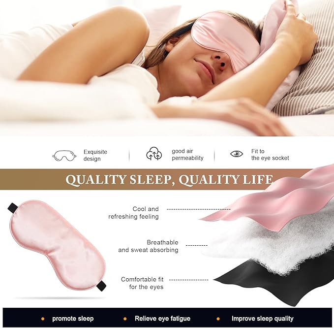 Uaszdau Sleep Mask Silk Eye Mask for Sleeping, Super Soft Blackout Eye Mask for Women Men, Side Sleeper Eye Covers for Sleeping with Adjustable Straps, Travel Eye Mask, 3 Pack, Black-purple-navy