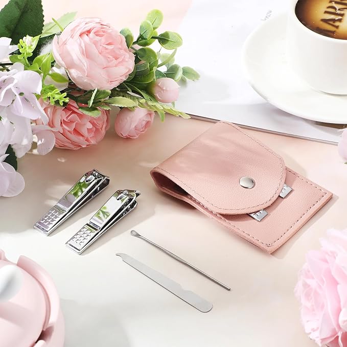 Lasnten 24 Set Manicure Set Bulk Nail Clippers Grooming Nail Kit Stainless Steel Professional Pedicure Kit Pedicure Tools with Travel Case Gifts for Men Women Personal(4 in 1,Pink)