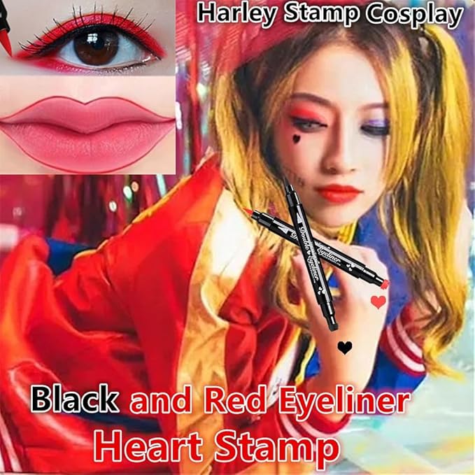 Go Ho Black Liquid Eyeliner Stamp,Heart Stamp Eyeliner Makeup,Heart Gifts,Double-seal Waterproof Eyeliner Pen,Long-lasting Smudge-proof Eye Liner Makeup Tools,1 PC