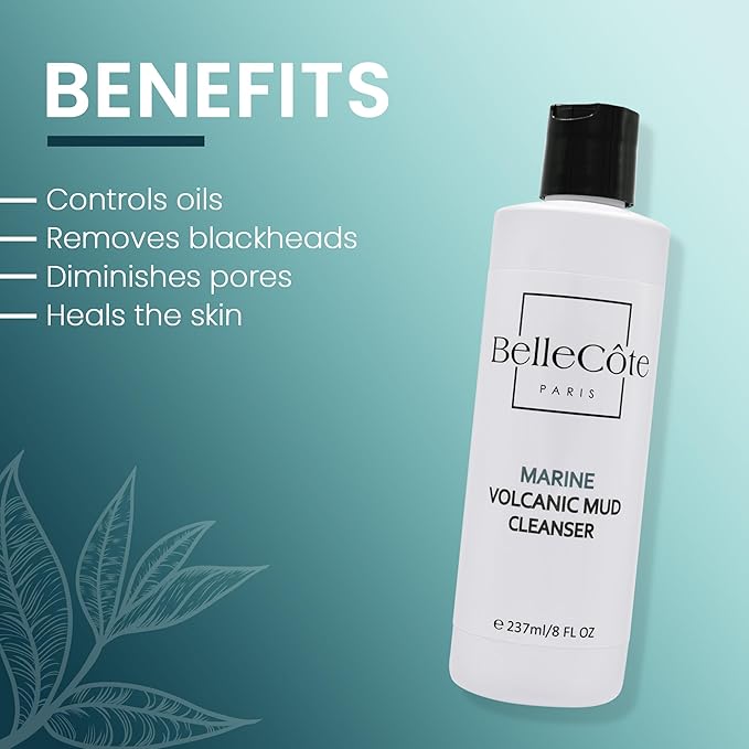 Marine Volcanic Mud Face Cleanser - Detoxifying Clay Oily & Combination Skin, Pore Reduction and Acne | Ideal Face Cleanser for Men & Women Especially After a Vigorous Workout