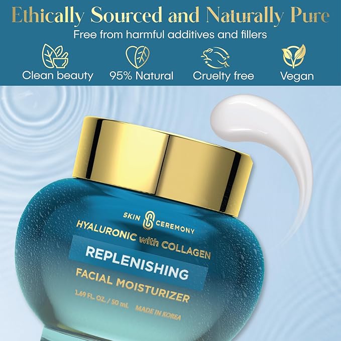 Hyaluronic Acid & Collagen Replenishing Moisturizer - Deep Hydration & Moisture Retention, Anti-Aging - Dermatologist Tested, Clean Beauty, Korean Skin Care - 1.69 FL.OZ. (2 Pack)