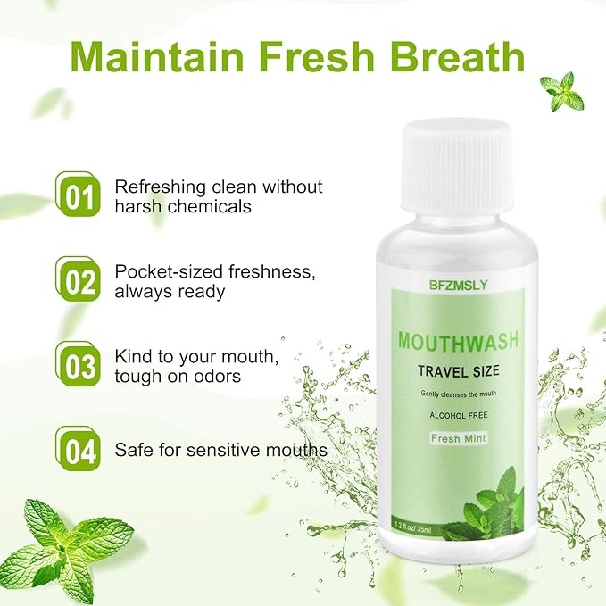 100 Pc Travel Size Mouthwash, 1.2oz/35ml Mini Mouthwash, Alcohol-Free, Portable Oral Rinse for Travel, Hotels, On-The-Go (Mint)