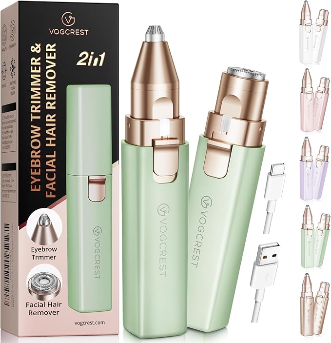 VOGCREST Hair Trimmer, 2 in 1 Facial Hair Remover & Eyebrow Trimmer for Women - Rechargeable, Portable, LED Light