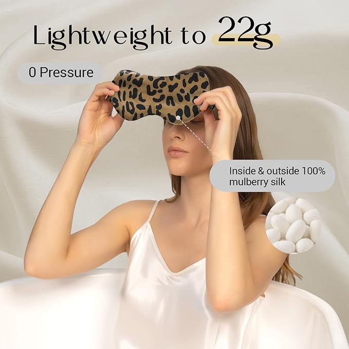 ZIMASILK Adjustable 100% 22 Momme Mulberry Silk Sleep Mask for Sleeping, Filled with Premium Mulberry Silk, Softest & Breathable Eye Sleeping Mask (Leopard-Black Golden)
