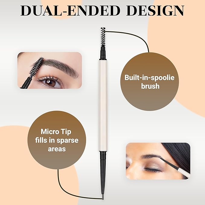 Eyebrow Pencil Make Up for Women - Long-lasting and Waterproof Eyebrow Pencil by Lauren Cruz - Dual-Ended Eyebrow Pen with Micro-tip and Spoolie -Fuller Look Brow Pencil - Brunette