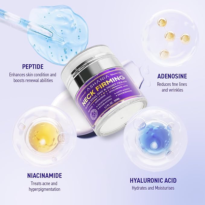 Korean Neck Firming Cream 1.7 fl oz – Peptide & Adenosine Tightening Cream with Hyaluronic Acid – Made in Korea – For Deep Neck Wrinkles, Loose Skin & Neckline Care