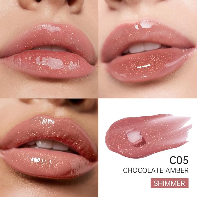 CATKIN Lip Plumper Gloss, Tinted Lip Serum with Hyaluronic Acid & Jojoba Oil, Non-sticky Volumizing Hydrating Formula for a High Shine Maximum 3D Look, Plump & Soft Lips 0.12 Fl Oz-C05 Chocolate Amber