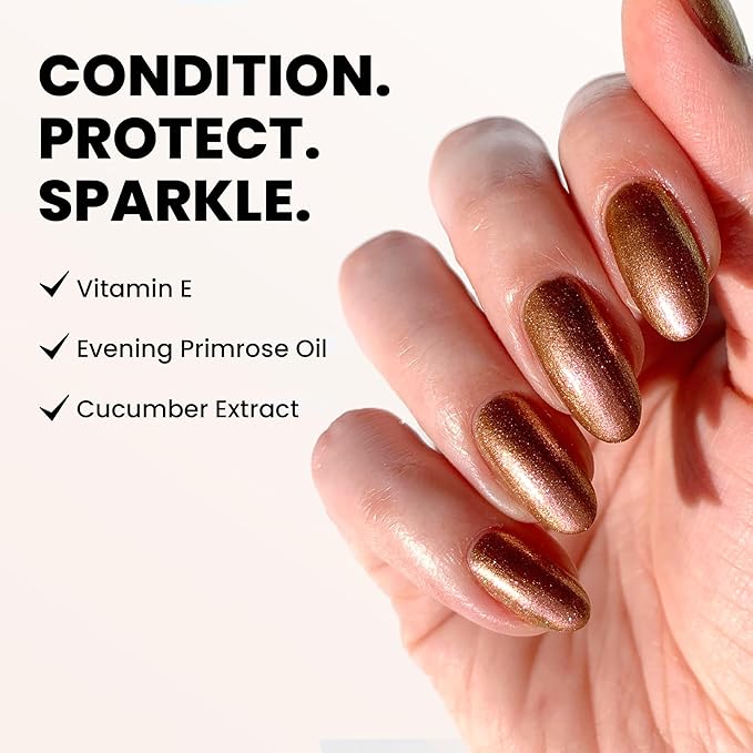 LONDONTOWN Shimmer Nail Highlighter - Multi-Dimensional Iridescent Finish Nail Polish Treatment, Vegan Cruelty Free, Shimmery Copper Rose Gold, Molten - .40fl oz