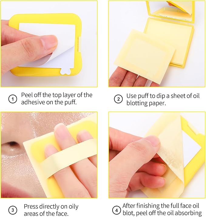 Erinde Oil Blotting Sheets for Face with Mirror and Puff, 300 Sheets Oil Blotting Paper for Oily Skin, Face Oil Absorbing Sheet, Natural Oil Control Film, Absorb Excess Oil, Makeup Friendly