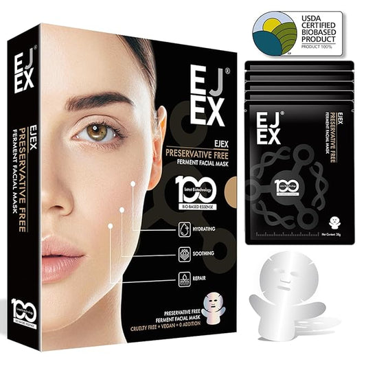 EJEX Face and Neck Sheet Mask,Hydrating Face Masks Skincare, Bio-Based Collagen Mask for Sensitive Skin,Chemical Free,Redness Reducing&Soothing&Repairing Facial Mask for Skin Care,38gx5ea