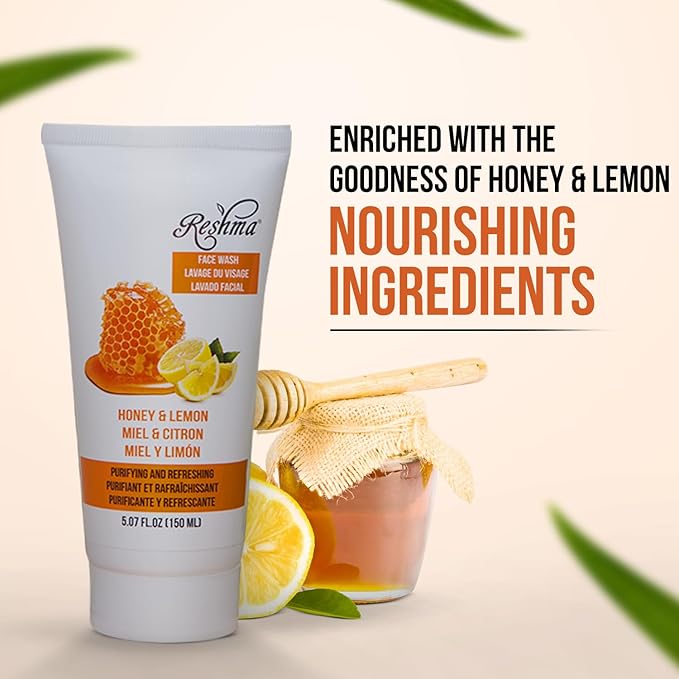 Reshma Beauty Honey & Lemon Face Wash for All Skin Types & Dull Skin, Cleanser for Purifying, Deep Cleansing, and Brightening, Removes Make-Up, For Daily Use, Cruelty-Free, 5.07 fl oz, Pack of 1