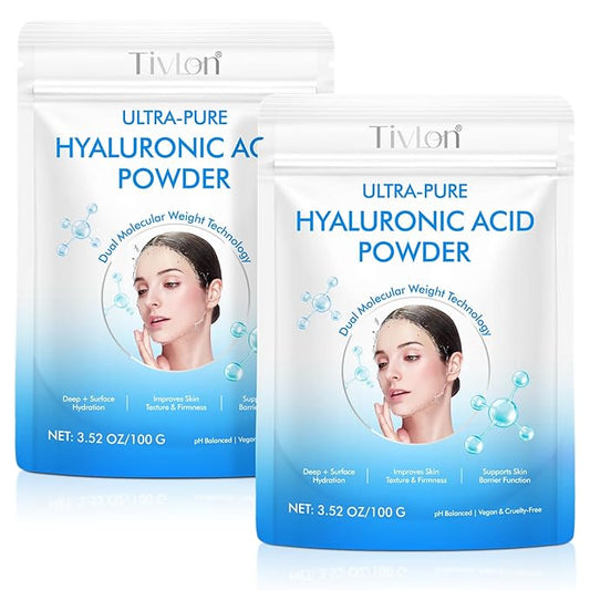 Hyaluronic Acid Powder for Skin, Hyaluronic Acid Powder, Water-Soluble Formula, DIY Low Molecular Face Mask for Anti-Aging & Hydration, Micro Ingredients Facial Serum 2 Pack