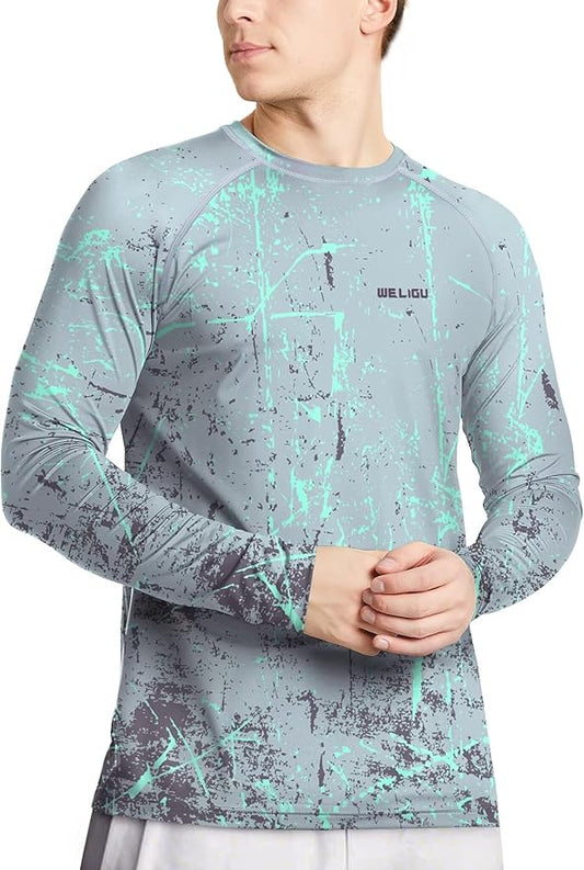 Men's Swim UPF 50+ Sun Protection Shirt Long Sleeve SPF Fishing Outdoor UV Hiking Lightweight Shirts