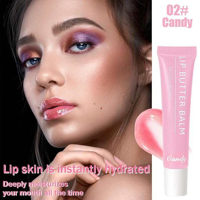 Summer Hydrating Lip Butter Balms Lip Gloss,Natural Vegan Lip Balm Tinted for Instant Moisture,Shine,Hydration Pink-Tinted,Soothes & Softens Dry Lips,Bálsamo labial hidratante 02#Candy (0.5 Fl Oz)