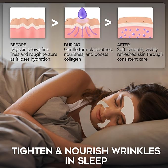 Forehead Smile Line and Neck Herbal Wrinkle Patches with Centella Asiatica, Aloe, Hyaluronic Acid, Vitamin E and Collagen, Overnight Facial Anti-Wrinkle Care to Lift and Smooth Skin for Women，14 Pack