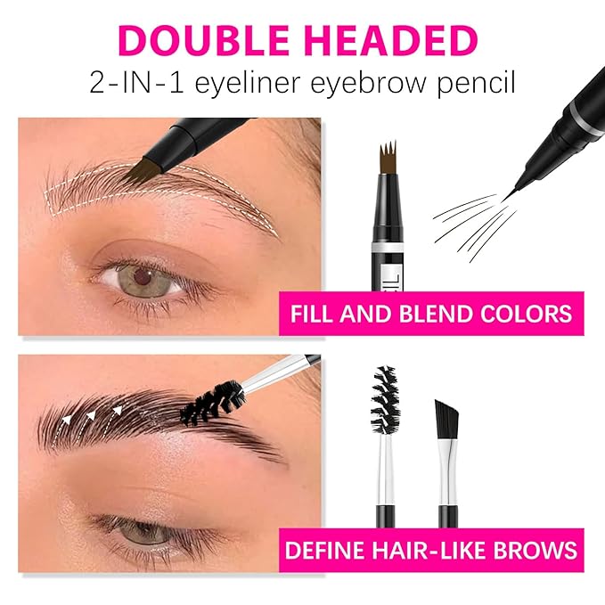2-in-1 Eye Brow Pencils for Women,Waterproof Eyebrow Pen with 4 Tip Microblading Eyebrow Pencil and 0.01mm Ultra-Precise Eyeliner,Create Natural Hair-Like Brows,Lasting (04 Black)