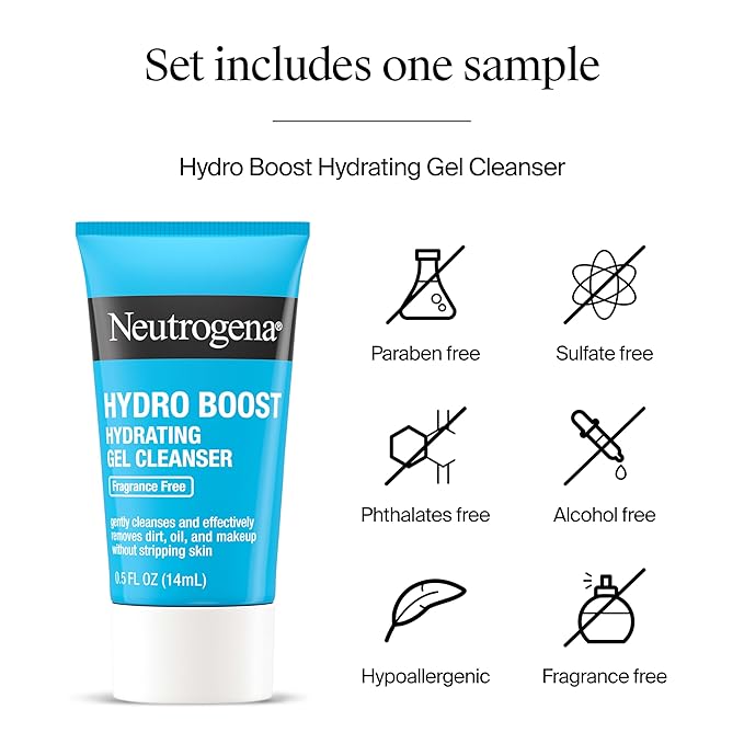 Neutrogena Hydro Boost Gel Cream, 48 Hr Hydration for Normal/Dry Skin, Fragrance Free, Face Moisturizer with Hyaluronic Acid, 1.7 oz. & Trial Size Hydro Boost Hydrating Gel Cleanser, 0.5 fl oz