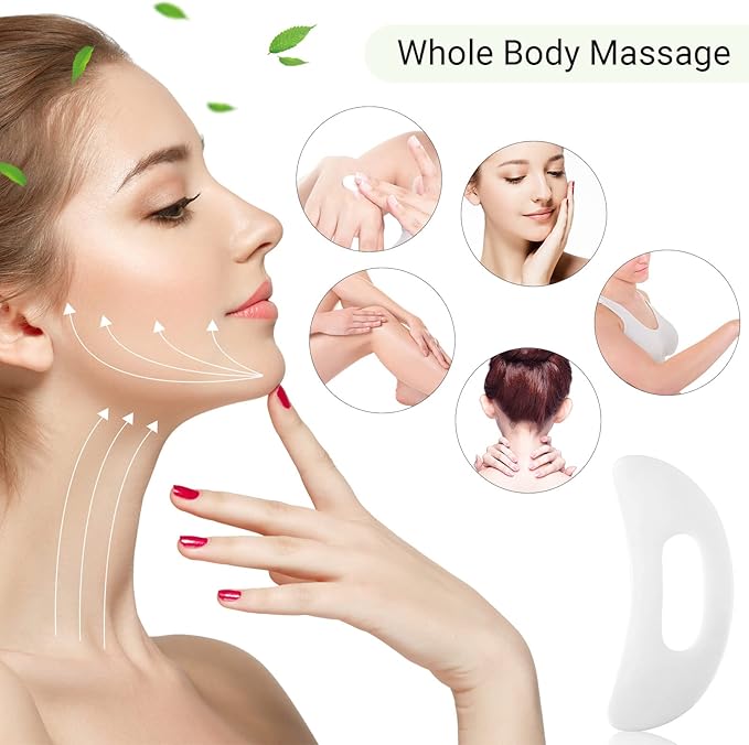 Treela 5 Pcs Gua Sha Facial Tools Set and 1 Pcs Body Gua Sha Massage Tool with Handle for Face Back Neck Leg Body Scraping Massage Board Guasha Comb(Jade, Resin,White)