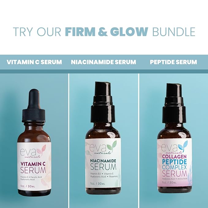 Eva Naturals Skin Firming Serum with Hyaluronic Acid, Vitamin C, and Niacinamide for Face - 2 Pack
