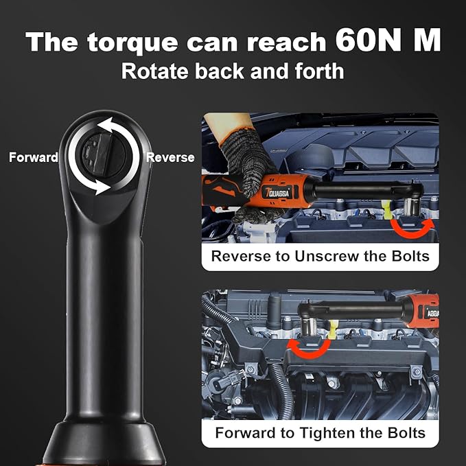 3/8" Cordless Electric Ratchet Wrench Set, 18V Power Ratchet Tool Kit With 2 Packs 2000mAh Battery And Charger, 45 FT-LBS Battery Powered Extended Wrench with LED Lights (18 V Extended Orange)