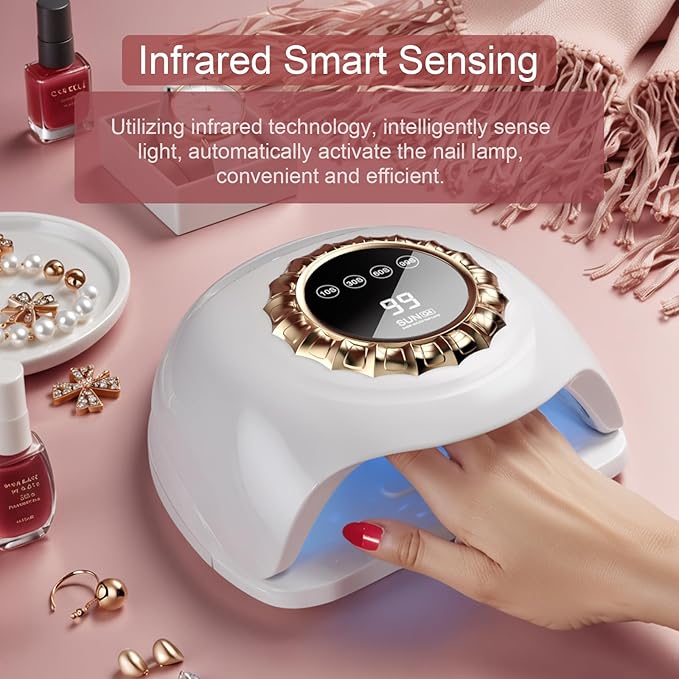 Professional White LED Nail Lamp – Smart Gel Nail Dryer with Touch Timer, Dual-Light Beads & Removable Base – Sleek UV Lamp for Salon & Home Use