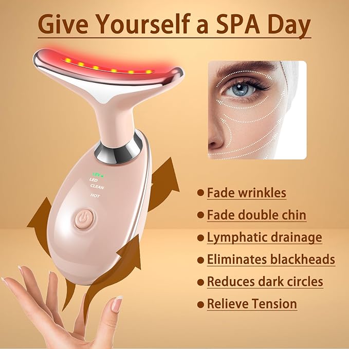 VGY 7-in-1 Face Massager Tool for Skin Care, Red Light Therapy for Face, Double Chin Gift (Pink)