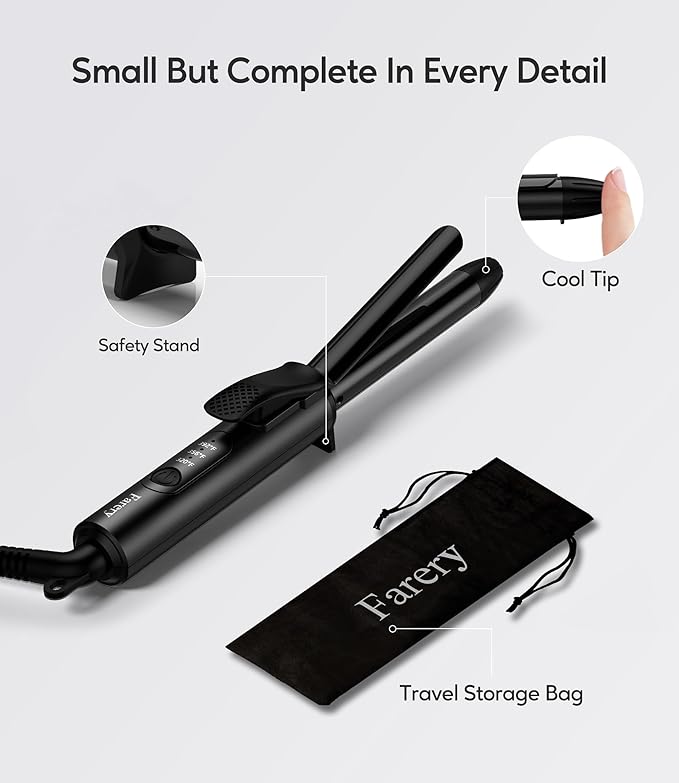 1/2 Inch Ceramic Mini Hair Curler with 3 Adjustable Temp, Dual Voltage, Travel Curling Iron for Short Hair, Infused with Keratin & Argan Oil, Storage Bag