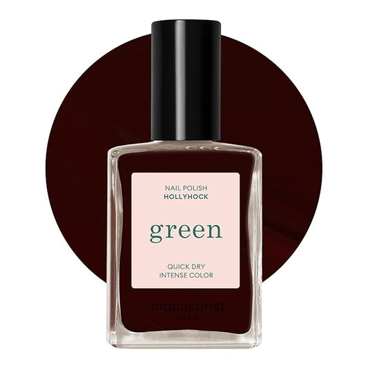 Manucurist - Green Hollyhock Nail Polish - Dark Cherry Nail Polish - 9-Free, Vegan and Plant-Based - Manicure - Made in France - 0.5 fl oz