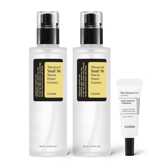 Glass Skin Starter Set, Amazon Exclusive, Advanced Snail 96% Mucin Power Essence & Retinol 0.1% Cream Mini Sample, Daily Hydrating & Firming Korean Skin Care Kit, Gift Set