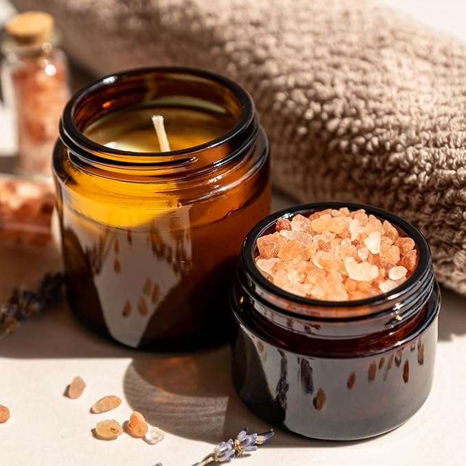 TUZAZO 4oz Amber Glass Jars with Lids, 2 Pack Round Small Glass Jars with Inner Liners & Stickers Reusable Empty Cosmetic Containers for Lotions, Body Butters, Creams, Powders, Candles