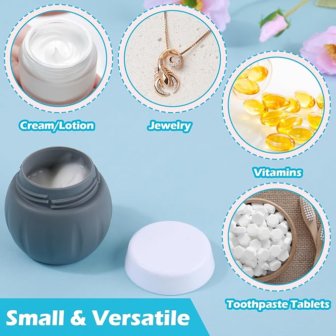 GLAMFIELDS TSA Approved 2pcs 1.7oz+3pcs 1oz Travel Size Silicone Jars BPA Free, Leak-proof Travel Essentials with Lid for Cosmetic, Face, Hand, Body Cream Grey (5Pack)