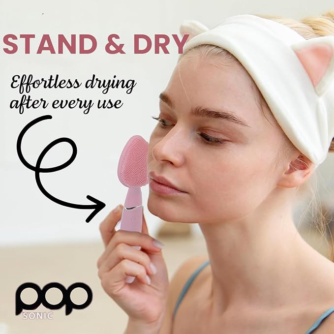 Pop Sonic Clover Facial Cleansing Device- Silicone Pore Cleaning Tool w/Case- 8000VPM, USB Charging Skin Care Tools for Face (Pink)