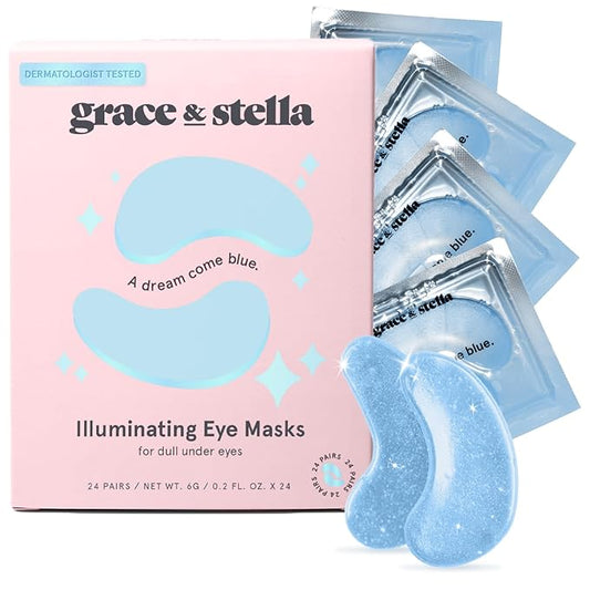 grace & stella Award Winning Under Eye Mask Reduce Dark Circles, Puffy Eyes, Undereye Bags, Wrinkles, Gel Under Eye Patches, Birthday Gifts for Women - Vegan Cruelty-Free Self Care (24 Pairs, Blue)