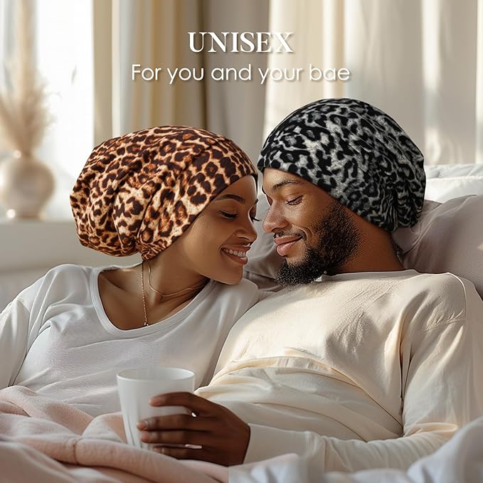 LULUSILK 100% Mulberry Silk Bonnet for Sleeping, No More Frizzy Tangled Hair, Stay On All Night Adjustable Silk Night Cap for Sleeping, Brown Leopard, Pack of 1