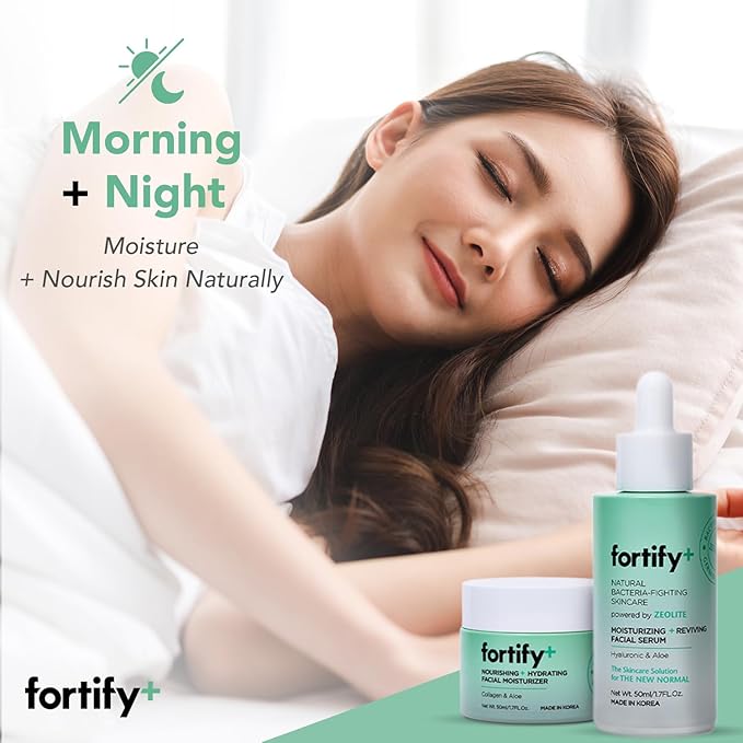 Fortify Anti-Aging Duo Set - Facial Moisturizer & Serum - W/ Collagen, Hyaluronic Acid, Zeolite | Moisturizes, Protects & Rejuvenated | Made in Korea