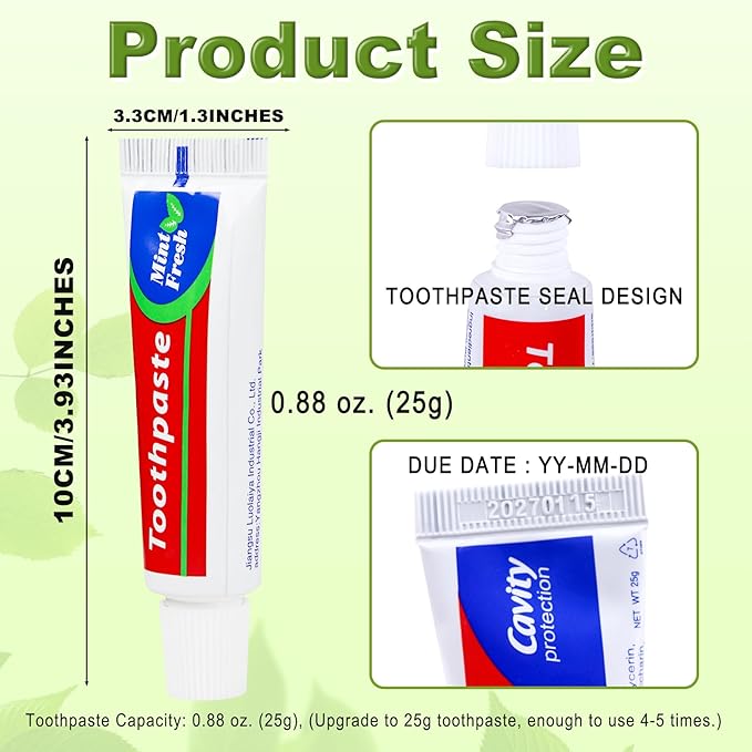 10 Tubes Bulk Travel Size Toothpaste,Miniature 0.88oz(25g) Small Toothpaste Travel Size Bulk 1.3x3.93 inches Peppermint Mini Disposable Toothpaste for Hotel,Guests,Homeless,Charity