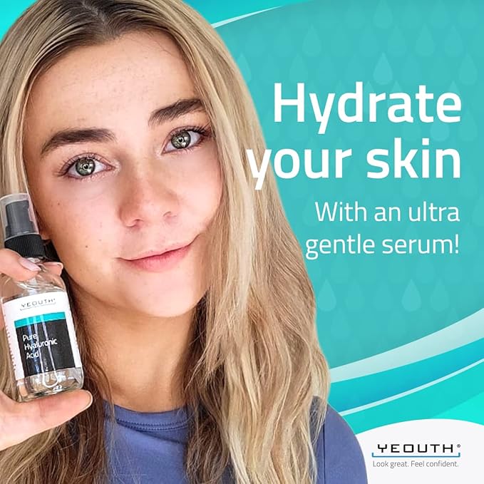 YEOUTH Pure Hyaluronic Acid Serum for Face 99% for Dry & Dull Skin, Hydrating Hyaluronic Acid Skincare Serum for Women & Men, For All Skin Types 1oz