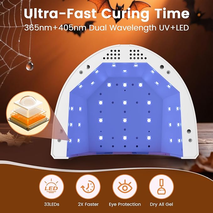 Lavinda Halloween UV LED Nail Lamp Limited Edition, 48W Nail Dryer for All Gel Polish, Professional UV Light for Nails with 4 Timers, Smart Sensor & Detachable Base for Hands & Feet DIY Manicure