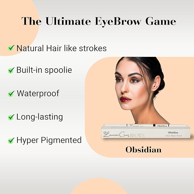 Eyebrow Pencil Make Up for Women - Long-lasting and Waterproof Eyebrow Pencil by Lauren Cruz - Dual-Ended Eyebrow Pen with Micro-tip and Spoolie -Fuller Look Brow Pencil - Obsidian