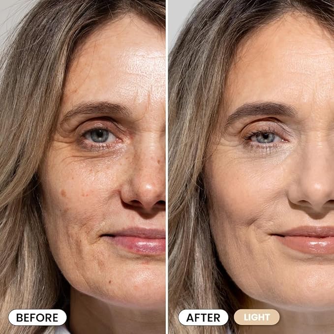 PrimeSkin CC+ Cream for Mature Women – Lightweight Liquid-to-Powder Foundation – Blurs Pores & Covers Age Spots – Crease-Free, Hydrating & Soft-Matte Finish for Sensitive Skin (Light)
