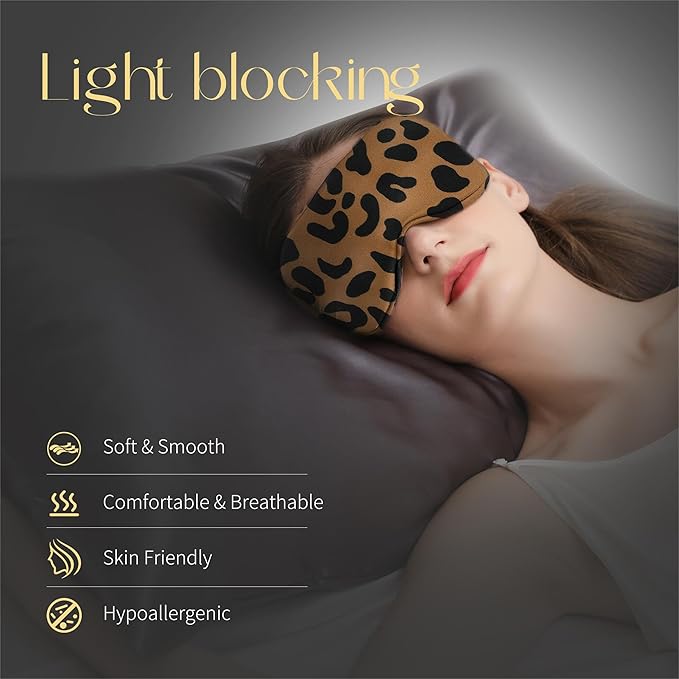 ZIMASILK Adjustable 100% 22 Momme Mulberry Silk Sleep Mask for Sleeping, Filled with Premium Mulberry Silk, Softest & Breathable Eye Sleeping Mask (Leopard-Black Golden)