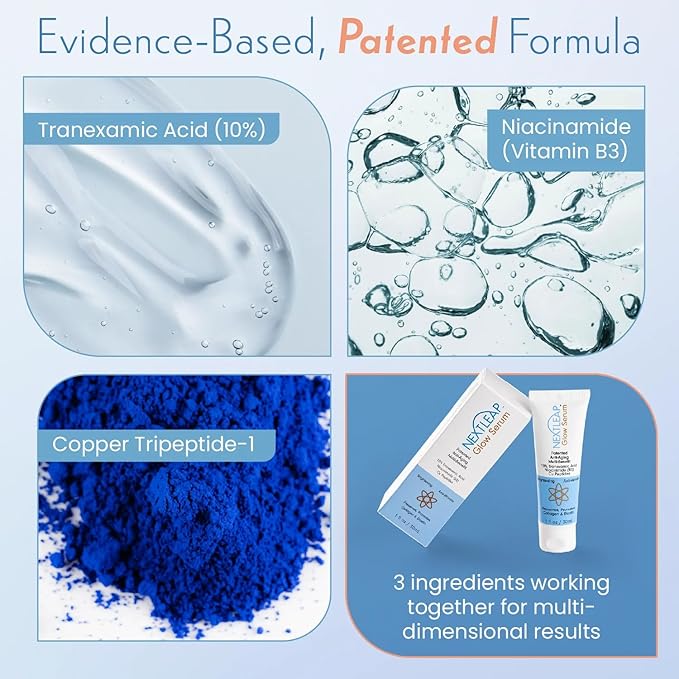 Tranexamic Acid Serum (10%), Niacinamide and Copper Peptides - Patented Anti Aging Skincare Glow Cream-Serum with TXA for the Face, Neck and Even Hands - Lightweight, Fast Absorbing Skincare - 1 Fl Oz