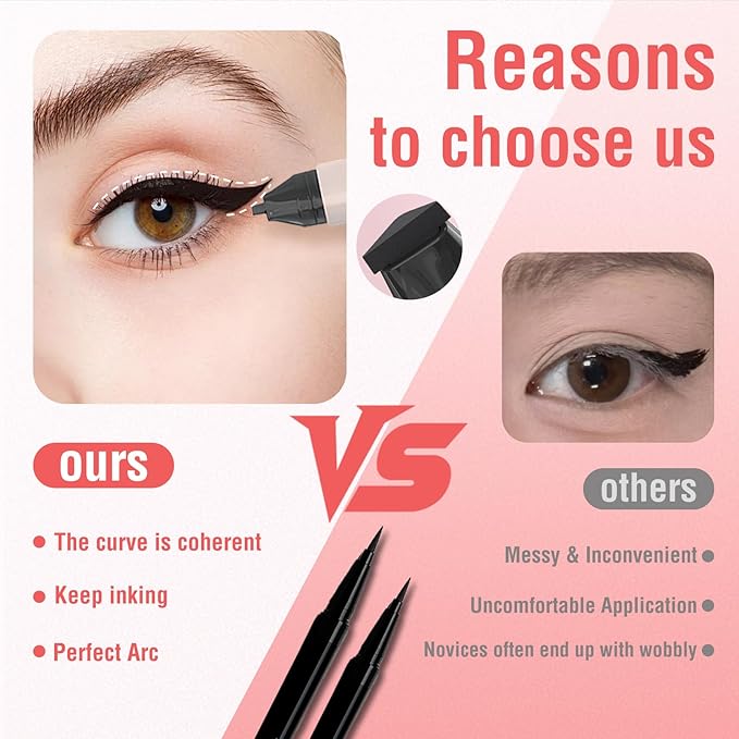 Eyeliner Stamp, Gel Eyeliner Set, Double-Ended Winged Stamp Set, Foldable Smudge-Proof Waterproof Eyeliners Tool, for All Eye Beginners Eyeliners, Easily Draw Exquisite Makeup Look (Black)