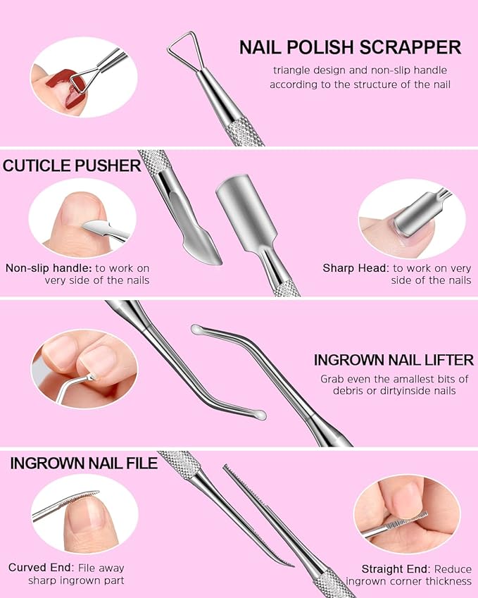 MORGLES Cuticle Remover Kit, 100/180 Nail File and Nail Buffer Blocks, 1 Pcs Rose Cuticle Oil and Professional Pedicure Manicure Tools, Nipper Cutter for Fingernails and Toenails