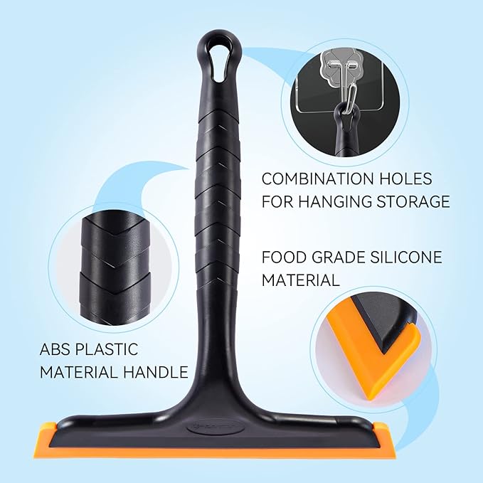 Shower Squeegee for Glass Doors, Bathroom Squeegee for Shower, Window Squeegee, Home Bathroom Silicone Cleaner Tool, Suitable for Bathroom, Kitchen, Tile, Mirror, Car Glass, by LTLUTU, 8in Black