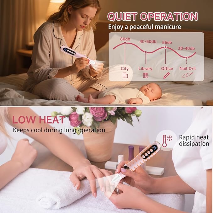 Professional Manicure Pedicure Kit, Electric Nail Drill with 360° LED Light & 6 Speeds, Nail File Pedicure Tools for feet, Toenail Grinder for Thick Nail Toenail Cuticle Women Baby Pets