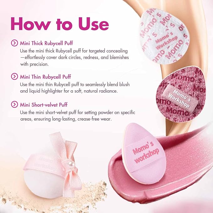 Mini Denim Makeup Sponge Set,Professional Blenders Sponge for Concealer/Blush/Highlighter, Perfect for Detail Work & Travel,4pcs,Pink,with Travel Pouch,Beginer-Friendly & Reusable