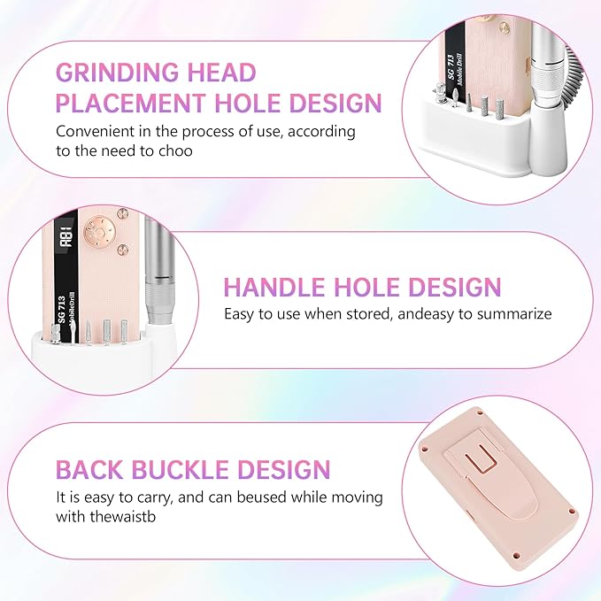 Electric Nail Drill - 45000RPM Portable Nail Drill丨Rechargeable Nail E-File Kit with 11 Bits & Base丨LED Screen丨Ultra-Silent, Rechargeable Nail Drills Machine for Acrylic Nails Gel Polishing(Pink)