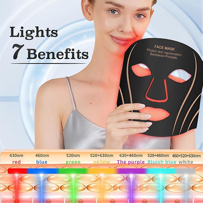 Red Light Therapy Face Mask for Women with 7 Colors LED Face & Neck Mask Light Therapy for Skincare Wrinkle & Anti-Aging Devices at Home