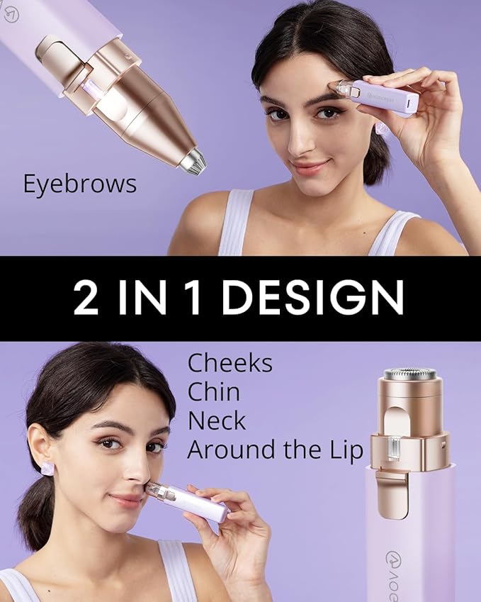 Rechargeable Facial Hair Remover for Women: 2 in 1 Electric Eyebrow and Facial Hair Remover - Suitable for Middle-aged Women’s Eyebrow, Chin, and Cheek Trimming - with Built-in LED Light(Purple)